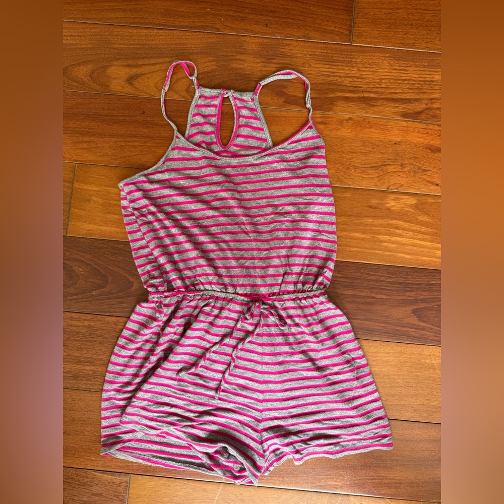Pink and Gray Striped Romper